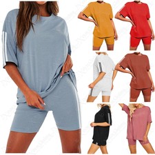 Femmes 2-PC T-shirt rayé Cyclisme Shorts Combinaison Femmes Haut Court Legging Workout