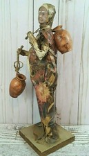 Vintage Tall Mexican Old Farmer Lady carrying Pots Figure Statue Paper Mache 