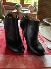 Louboutin bottines Cuir noir-semelles rouges-talons Aiguilles 10cm-Taille: 36