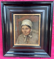 XIXeme Tableau Portrait Femme Normande Buste Coiffe Traditionnelle Calvados HST