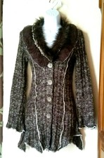 SOGGO, GILET,MANTEAU,LONG,MARRON,LAINE,VOILE,FAUSSE FOURRURE,FEMME,TAILLE UNIQUE