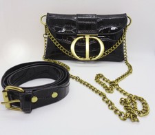 SAC POCHETTE CEINTURE NOIR FEMME BANDOULIÈRE AMOVIBLE ÉLÉGANT STYLE COUTURE