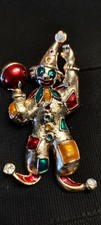 Grande Broche Clown Arlequin avec Strass Vintage. Vintage brooch.