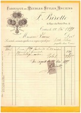TOURS (37) MENUISERIE EBENISTERIE / MEUBLES "F. BIROTTE" en 1899