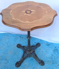 Table guéridon Pied fonte Plateau marqueterie bois H:74 D: 56 Copie style 1900 