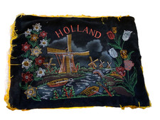 ANCIENNE HOUSSE DE COUSSIN BRODÉE MOULIN D HOLLANDE PAS DRAP COUETTE