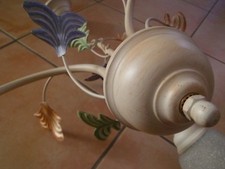 Lustre suspension fer forgé crème feuille verre forme fleur dépoli,excellent éta