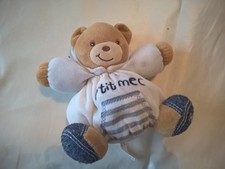 DOUDOU OURS BOULE P'TIT MEC BLEU BLANC GRIS CHAPEAU 18 CM KALOO 
