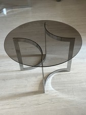 Table Basse Vintage 1970 De PAUL LEGEARD en Acier Chromé et de Verre fumé.