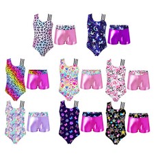 Fille Métallique Justaucorps de Gymnastique et Shorts Tenues de Danse Athlétique