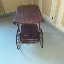Table desserte roulante en Laiton et bois Vernis vintage 1950/1960