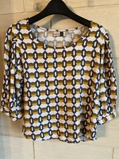 Adorable blouse Top Haut  Ikks T S 36 Imprime Géométrique  Dore Gris Blanc