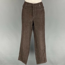 RALPH LAUREN Taille 10 Marron Blanc Lin Contraste Couture Jean Casual Pantalon