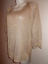 One 7 Six Womens Size S Gold Metallic Sweater Scoop Neckline Lightweight 3/4 Slv
