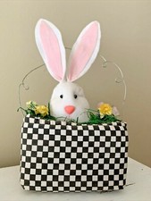 PEEK A BOO Checkerboard box basket wire hanger plush bunny rabbit 10x6 ❤️tw11j