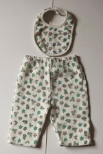 Ensemble mixte pantalon et bavoir assorti blanc motifs enfantins 3/6 mois n°944