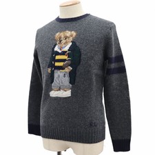 Polo Ralph Lauren Utilisé Tricot Haut Ours Gris Marine Laine TAILLE XS #AG62
