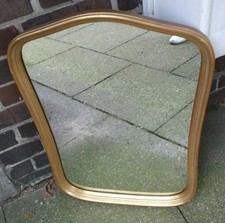 50er 60er Miroir Mural Miroir à Colonne Verre Cadre en Bois Or 64x45 CM 50s 60s