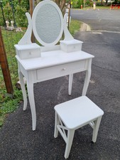 COIFFEUSE bois laqué blanc avec tabouret