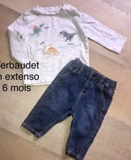 In extenso verbaudet 6  MOIS Garçon : t shirt dinosaure gris + jean tBE
