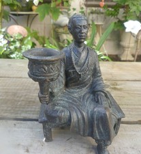 Bougeoir Bouddha MOINE métal patine feuille de cuivre 15cm de haut vers 1950