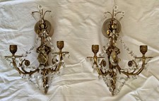 Superbe Paire d’APPLIQUES Murale 2 FEUX BRONZE DORÉ & PAMPILLES  L.GAU? BAGUES?