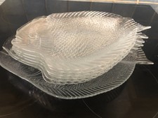 service plat + 6 assiettes verre forme poisson ARCOROC PACABAHER vintage 