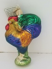 Vintage Old World Christmas Heirloom Coq Verre Noël Ornement