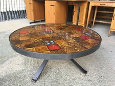 Mobilier Design table basse Vintage Ronde Céramique Fer forgé ROCHE BOBOIS 1970
