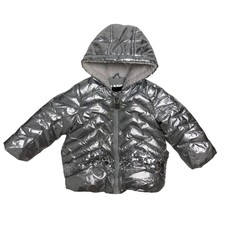 DKNY Tout-Petits Hiver Capuche Veste Métallique Gris Zip - Taille 24 Mois