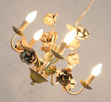Florentin Chandelier Lustre Plafonnier Lampe de roses 5 brûleurs 70er Années Rar