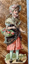 Chromo fin XIX Grand decoupis fille panier fleur