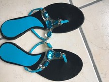 Sandales Tongues Bleu Turquoise Perles 39
