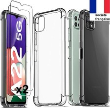 COQUE GALAXY A22 5G + 2X VITRE housse silicone transparent VERRE TREMPE 