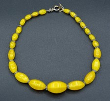 Collier de Poupée Enfant en Perles de Verre Jaunes Ancien