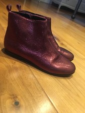 Zara filles en cuir souple Métallique Rouge Bordeaux Bottines portée deux fois