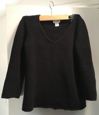 Pull femme Tehen taille 1, noir, laine sèche et polyester, col V, TBE