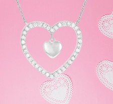 Collier Coeur Avec Zircons, En Argent Rhodié