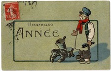 CPA Fantaisie Fête Heureuse Année Cireur de chaussures carte relief