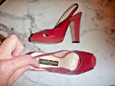 Ombeline Paris red Slingback  leather and suede open toe platform sandal