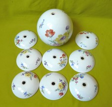 Lot de 6 Coupelles et 1 Boule Porcelaine Suspension Luminaire Rares Anciennes