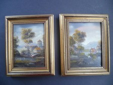 PAIRE DE PETITS TABLEAU HS CARTON "PAYSAGE CHAMPETRE" signé G.VALLER