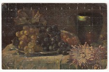 CARTE POSTALE FANTAISIE ALLEMAGNE TRAUBEN STILLEBEN PLATEAU DE RAISINS 