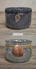 Pot verre peint, photophore, décoration,argent, gris anthracite, paillettes 
