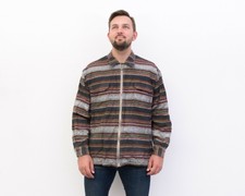 Rocky Vintage Homme XL Veste Rayé Coton Brossé Fermeture Éclair Chemise Hippie