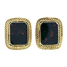 Vintage 14K or Jaune Octogonal Pierre de Sang Entortillé Câble Cadre Bouton D