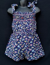 Combi short smocks en coton bleu imprimé floral 3 ans à 10 ans