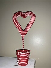 Prim 17” paper mache raffia flower pot Valentine Conversation LOVE heart ❤️tw11j