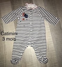 Catimini 3 MOIS FILLE : Pyjama Babygros Velours Coton Hiver 2021  TBE