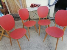 Ensemble 4 chaises sky rouge moucheté hêtre 1960